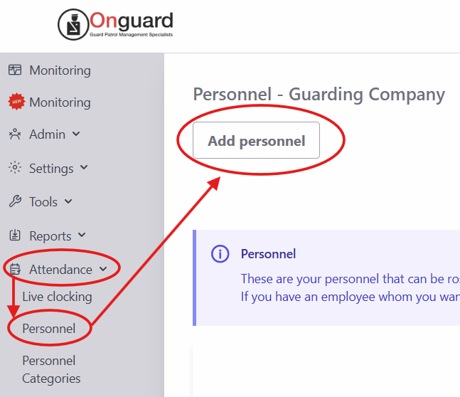 Adding personnel tutorial: navigate to personnel